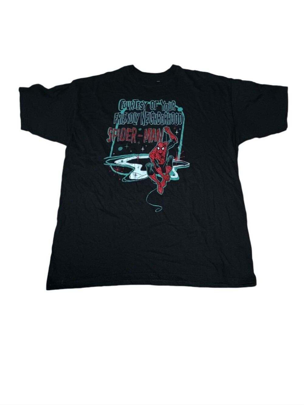 Marvel Black Spider-Man Graphic Tee with Red and Teal Print
